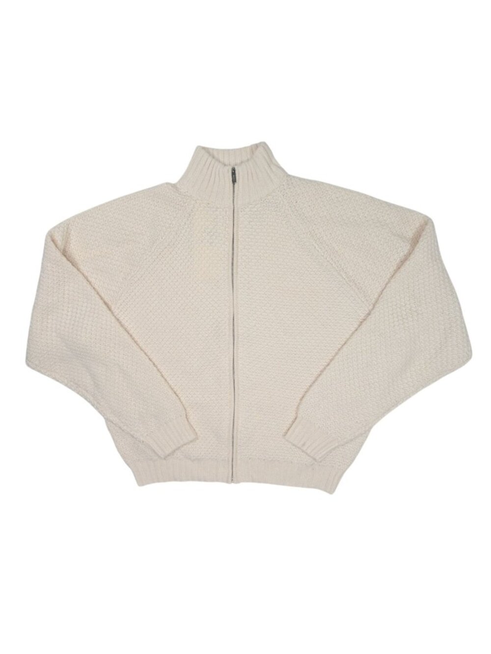 Adanola Knit Full Zip Funnel Neck Sweatshirt in Marshmallow White